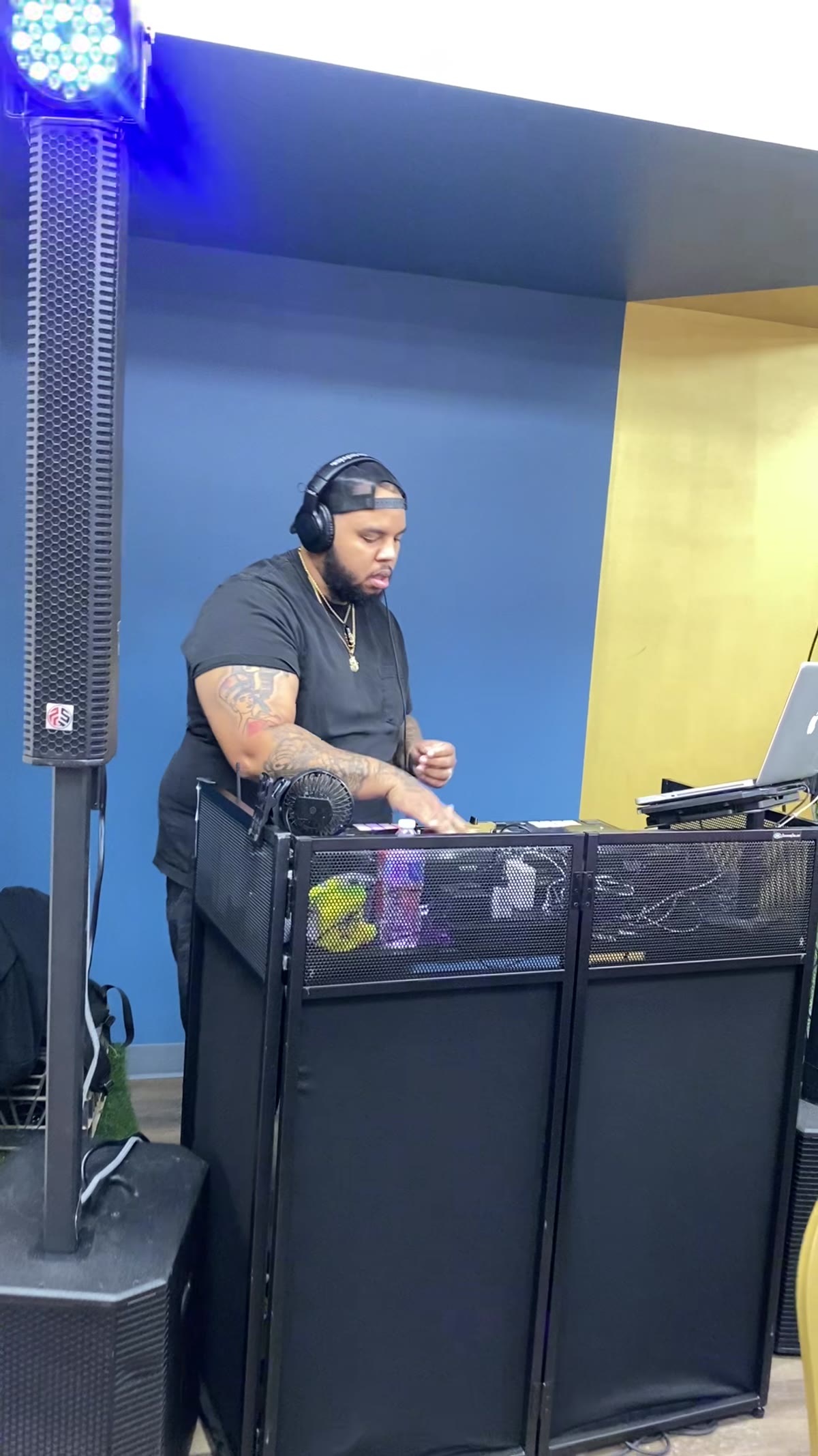 DJ booth setup at a community or school event