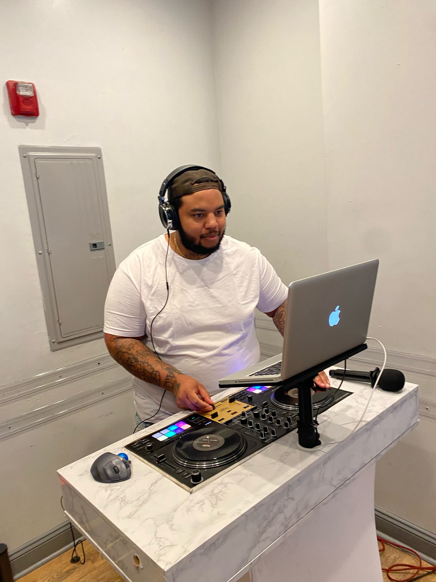 Clean, professional DJ equipment setup for a corporate event